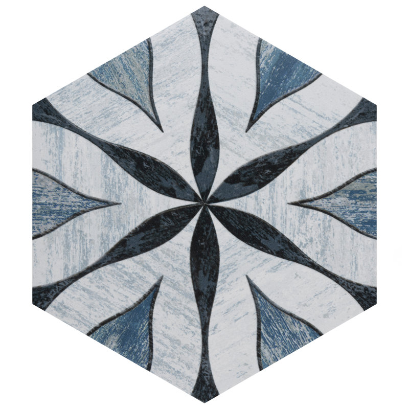 Cassis Hex Flower 8-5 / 8 po X 9-7 / 8 po Carreau de porcelaine rétro pour mur et plancher