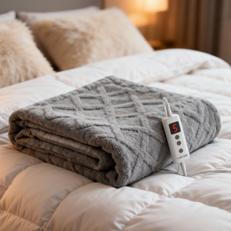 Jeté chauffant - Jeté en sherpa épais et touffeté avec 10 niveaux de chauffage et 10 réglages de temps, jeté chauffant certifié ETL 50 po x 60 po