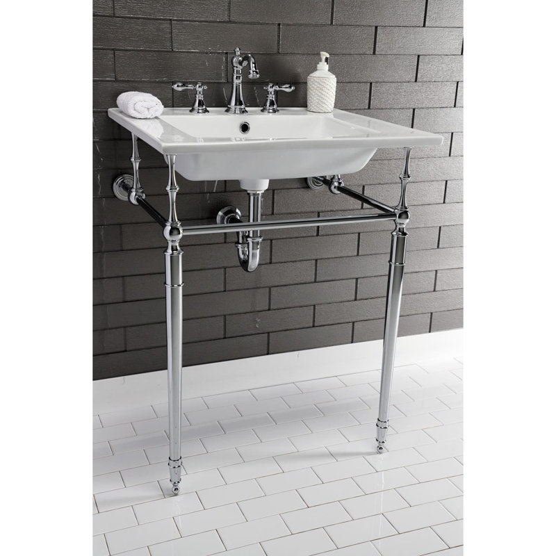 Kingston Brass Edwardian 25-Inch Ceramic Console Sink with Brass Legs (8-Inch, 3-Hole), White/Polished Chrome