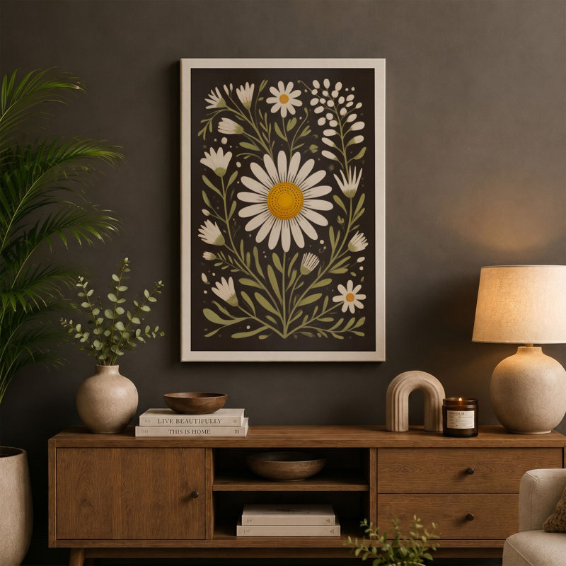 Daisy Studies Botanical - Wrapped Canvas, 36x24 - 91.4 x 61.0 cm, White Border