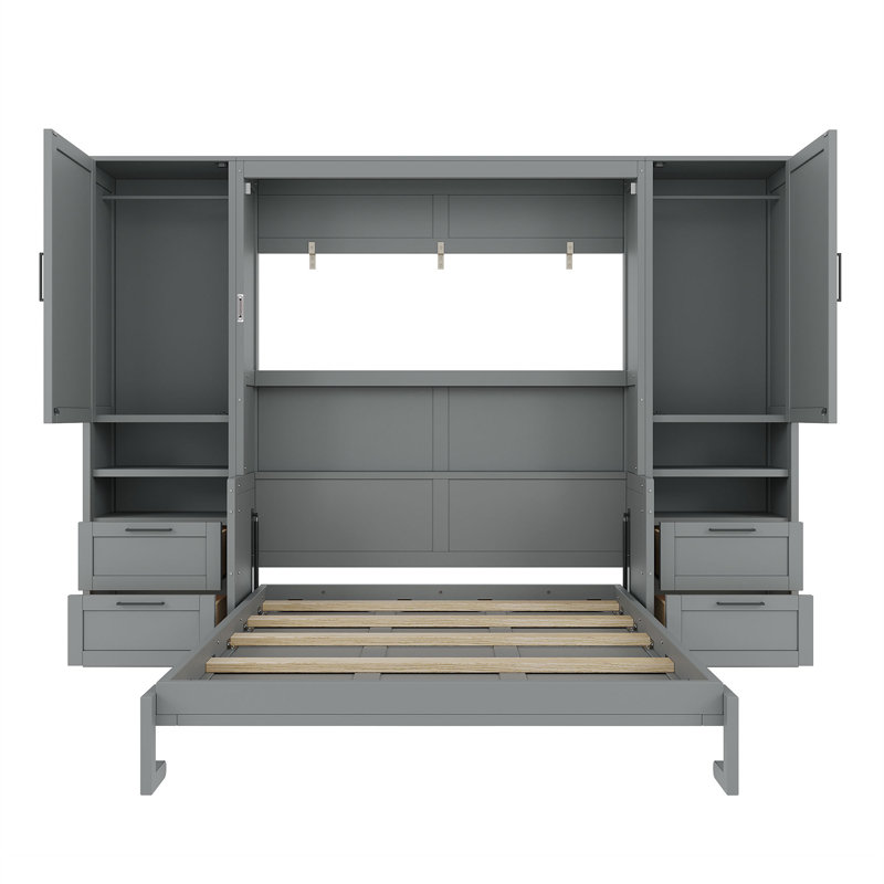 Grand lit escamotable avec rangement peu encombrant, fabrication en MDF, gris moderne
