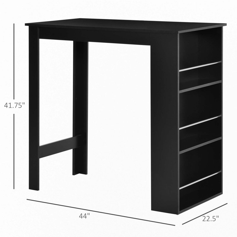 Black Wood Counter Height Bar Table with Storage Shelves