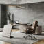 Bureau kaki clair en forme de L italien minimaliste-484752283