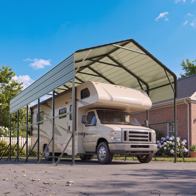14 x 30 x 13 ft. Heavy Duty Metal RV Carport with Galvanized Steel Roof and Reinforced Side Braces, Extra Tall Outdoor Garage Shelter for Campers, Trucks, Boats & Tractors