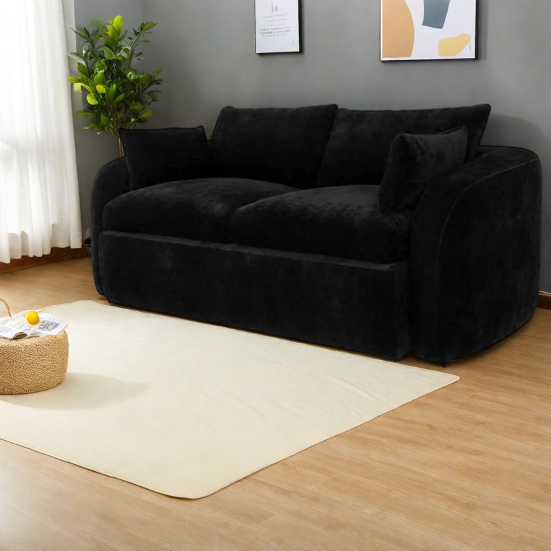 Canapé 2 places en mousse noire comprimée, 200 cm (78,7 po), canapé compact et moderne pour la maison