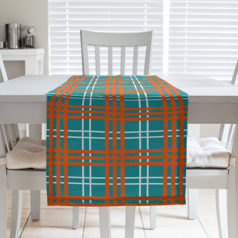 Paid Polyester Table Runner, 90" L x 16" W, Teal/White/Orange
