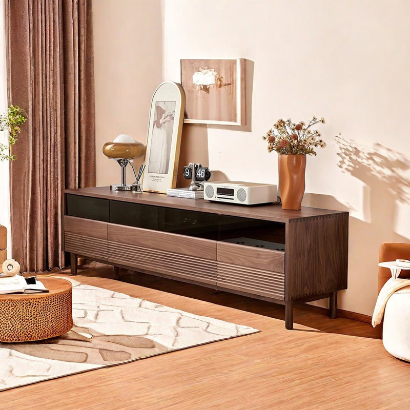 TV cabinet with open side design, 21.65”H x 70.86”L x 17.71”W