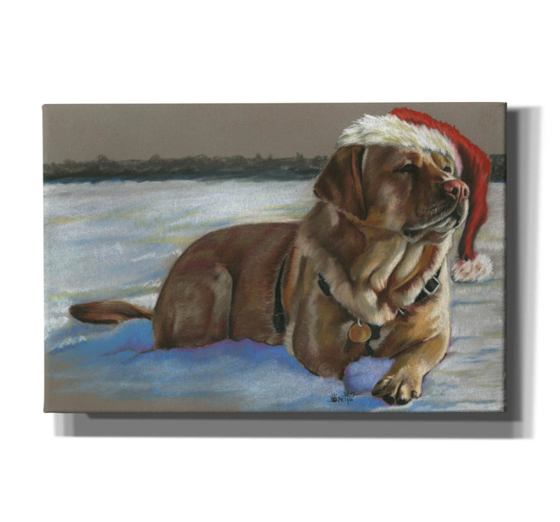 «Santa's Fuzzy Elf» par Barbara Keith, art mural sur toile, H 12 po x l 18 po x P 0,75 po