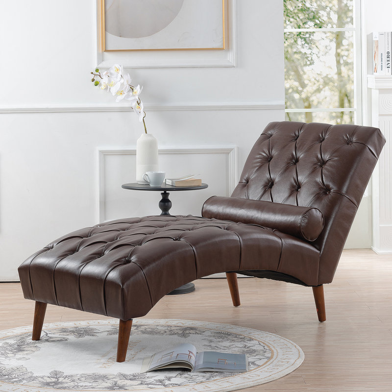 Chaise longue moderne rembourrée pour le salon, Simili cuir brun foncé
