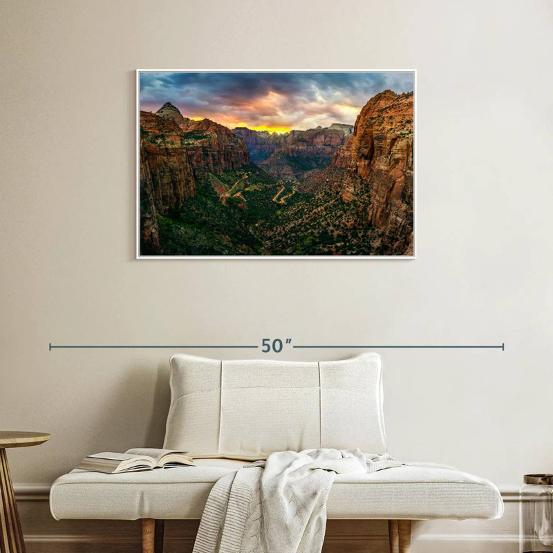 Zion National Park At Sunset, 37" X 25", Floating Frame White