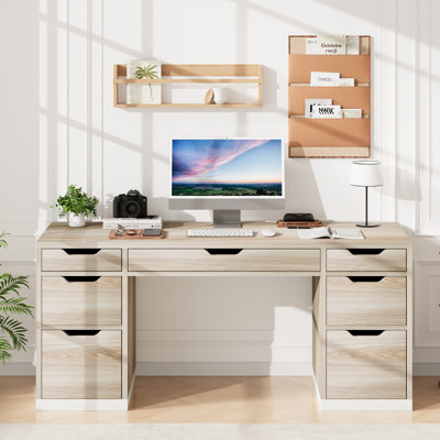 Bureau de direction avec tiroirs de rangement, bureau d'ordinateur de 54 pouces avec 7 tiroirs et classeur pour bureau à domicile, chambre à coucher, espace de travail