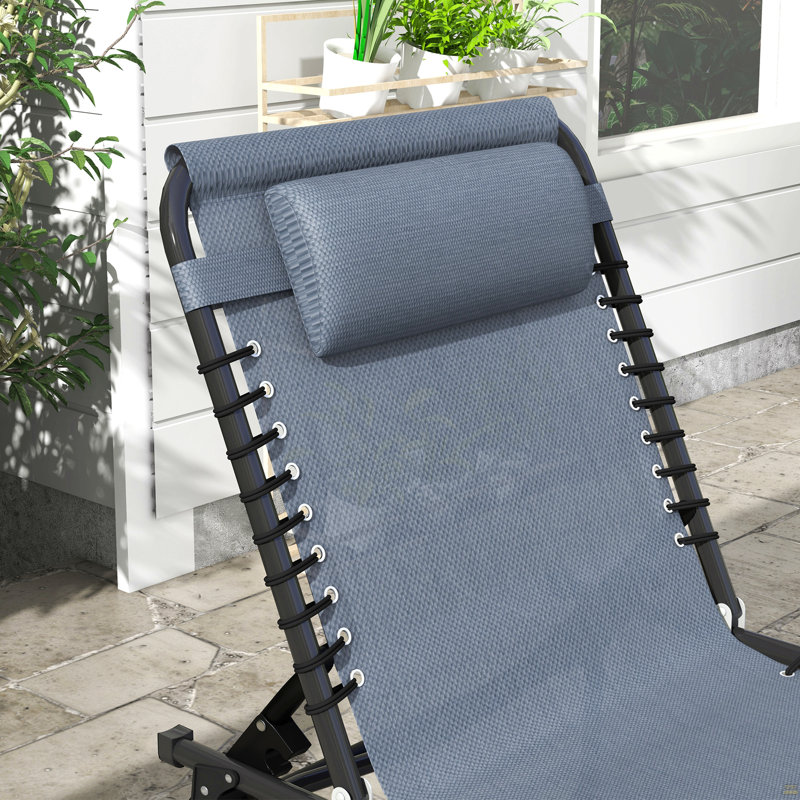 Folding Chaise Lounge Pool Chair, Patio Sun Tanning Chair, Outdoor Lounge Chair, Gray, 2