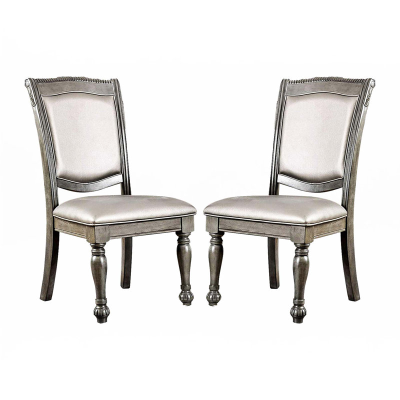 Ensemble de 2 chaises d'appoint rembourrées en similicuir gris avec sièges rembourrés et pieds tournés pour un repas confortable