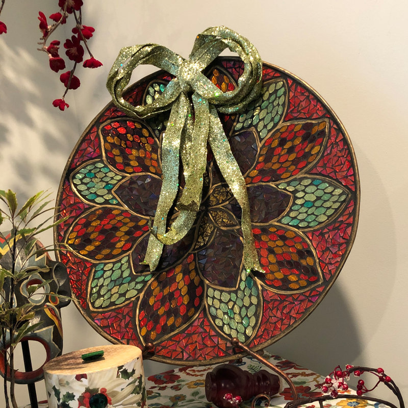 Décoration murale de Noël Glitter Drenched Bow, H 16 po x l 9,5 po x P 3,25 po, Vert