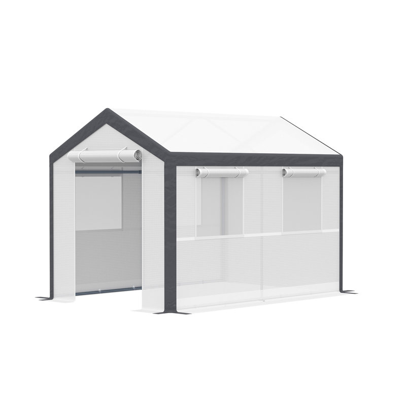 Outsunny 10' X 7' X 7' Walk-In Greenhouse, Outdoor Garden Warm Hot House With 4 Roll-Up Windows, 2 Zippered Doors And Weather Cover, White