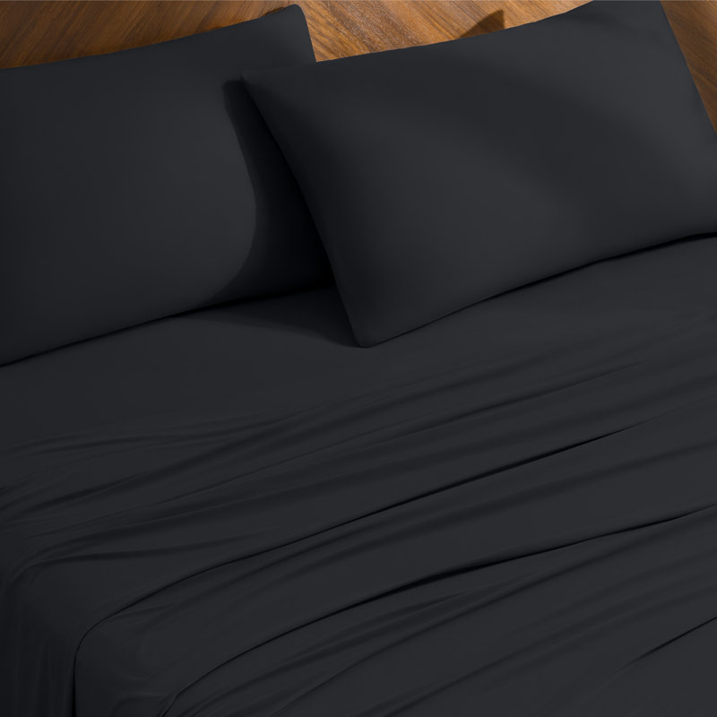 Microfiber Stretch Sheet Set, Black, King Sheet Set with 2 King Pillowcases