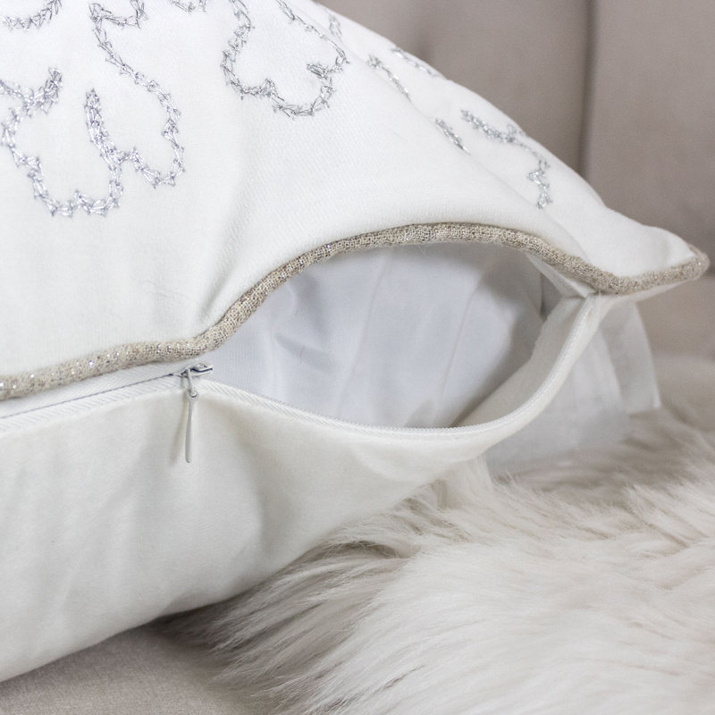 Holiday Square Velvet Pillow Cover & Insert, White