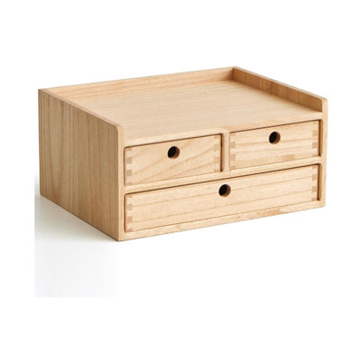 Wood Desktop Organizer with 3 Drawers & 1 Shelf, Wooden Storage Box for Home Workspace & Office Supplies