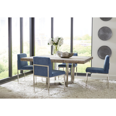 Table de salle à manger Origins, pierre grise, carré, base en acier inoxydable brossé