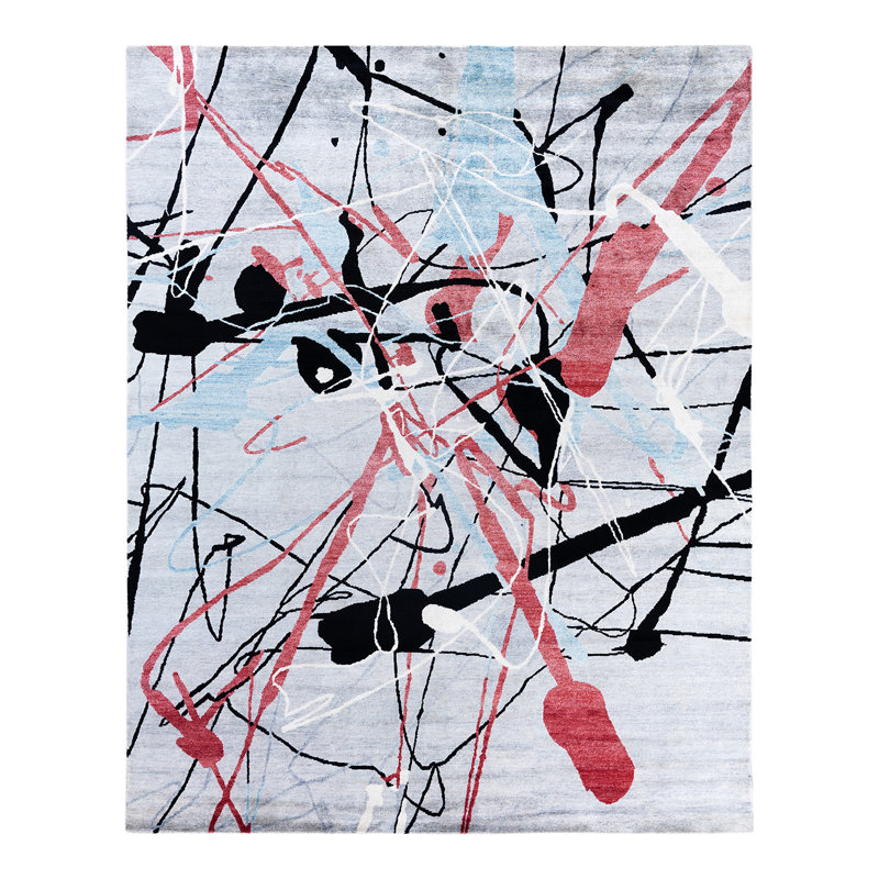 Gray and Multicolor Hand-Knotted Silk Rectangular Area Rug, 8' x 10'