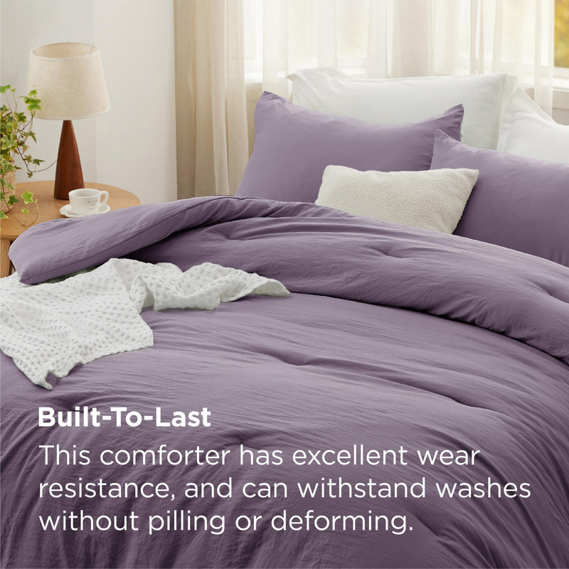 Bedsure Reversible Prewashed Comforter Set, King Comforter + 2 Standard Pillowcases, Grayish Purple