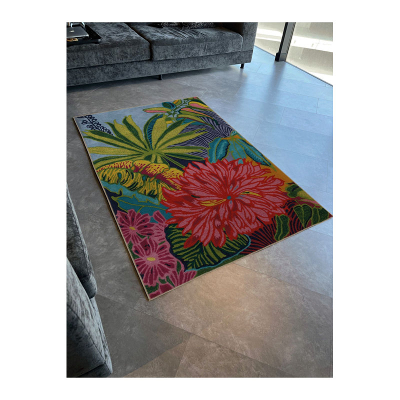 Tapis décoratif multicolore à motif floral de plantes tropicales lavable à la machine