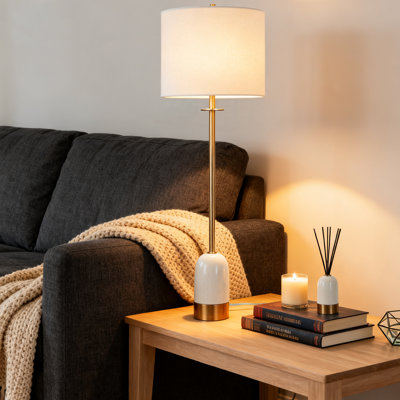 35 Inch Buffet Table Lamp with USB and Type-C Charging Ports, Crackle Ceramic with Antique Brass