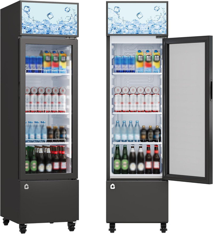 6.1 Cu.Ft. One Glass Door Commercial Beverage Refrigerator, Frost-Free Display Cooler with 360° Cooling, Black