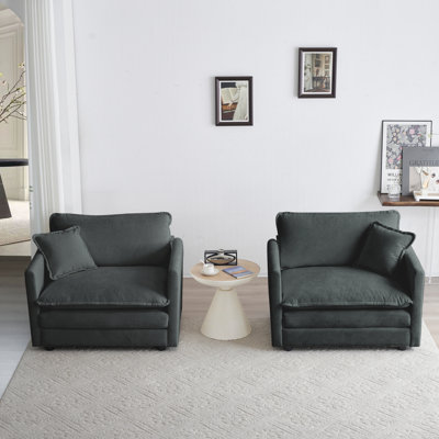 Ensemble de 2 chaises d'appoint, fauteuils rembourrés en chenille haut de gamme, chaises d'appoint de salon avec coussin décoratif, chenille grise