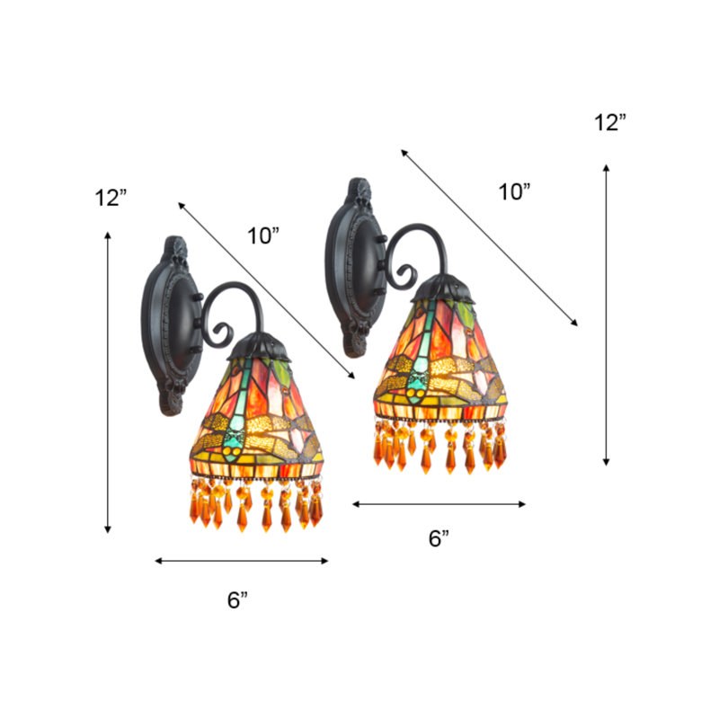 Dragonfly Beaded 2-Piece Tiffany Wall Sconce Set