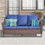 Canapé d'extérieur 67,3 po en osier pour terrasse, canapé 3 places en PE avec coussins bleus pour terrasse ou cour
