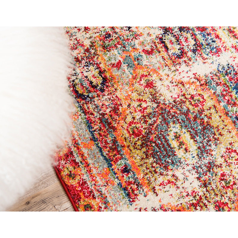 Tapis à motif géométrique rouge Sierra, Tapis de couloir 2 pi 7 po x 10 pi