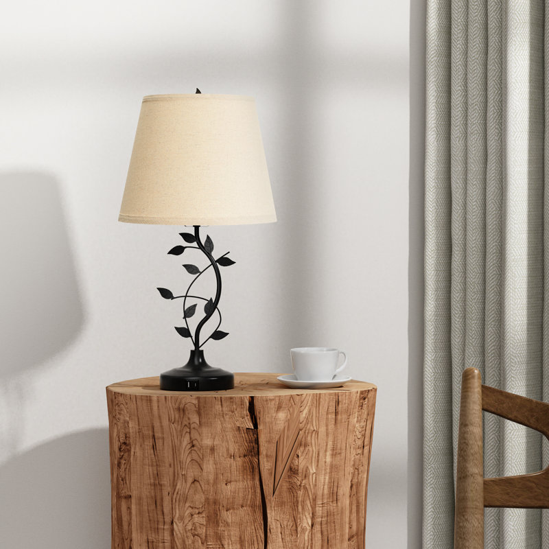 25'' Black Metal Table Lamp with Touch Control and USB A&C, Beige