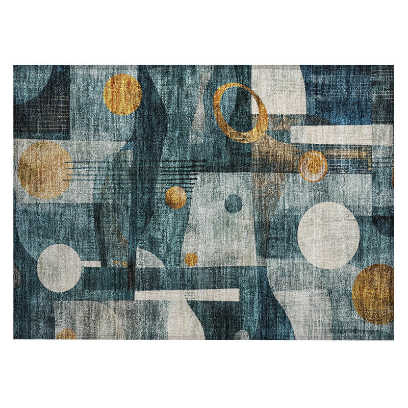 Machine Washable Indoor/Outdoor Chantille ACN1126 Teal Rug, Rectangle 1'8" x 2'6"