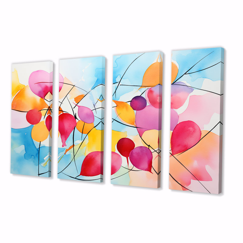«Pastel Color Geometric Ink Collage V», ensemble d'art mural abstrait géométrique 4 pièces, H 28 po x l 48 po