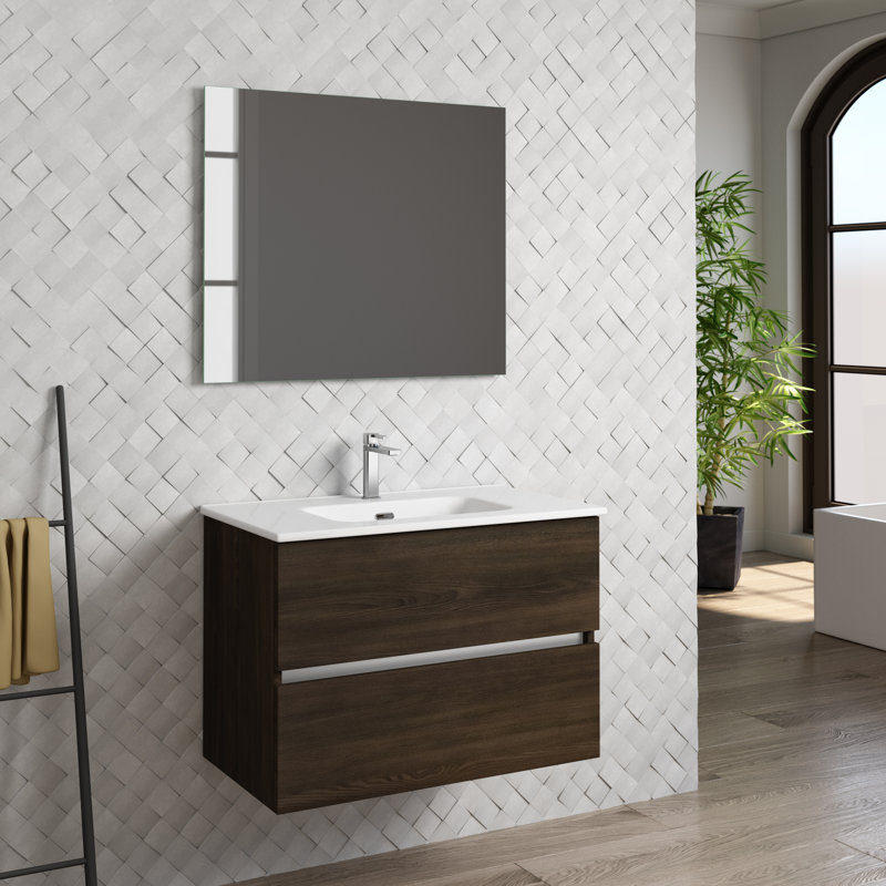 Meuble-lavabo simple de 32 po à motif de chêne Wrought Studio Guilbert, Wengé