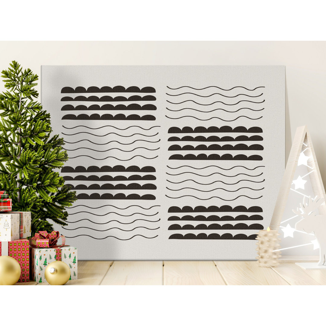 Minimalist Abstract Wave Scallop Canvas Wall Art, Black and White Modern Boho Decor, Neutral Aesthetic Home Print Gift