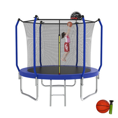 10 FT Recreational Trampoline with Basketball Hoop, Ladder,Enclosure Net