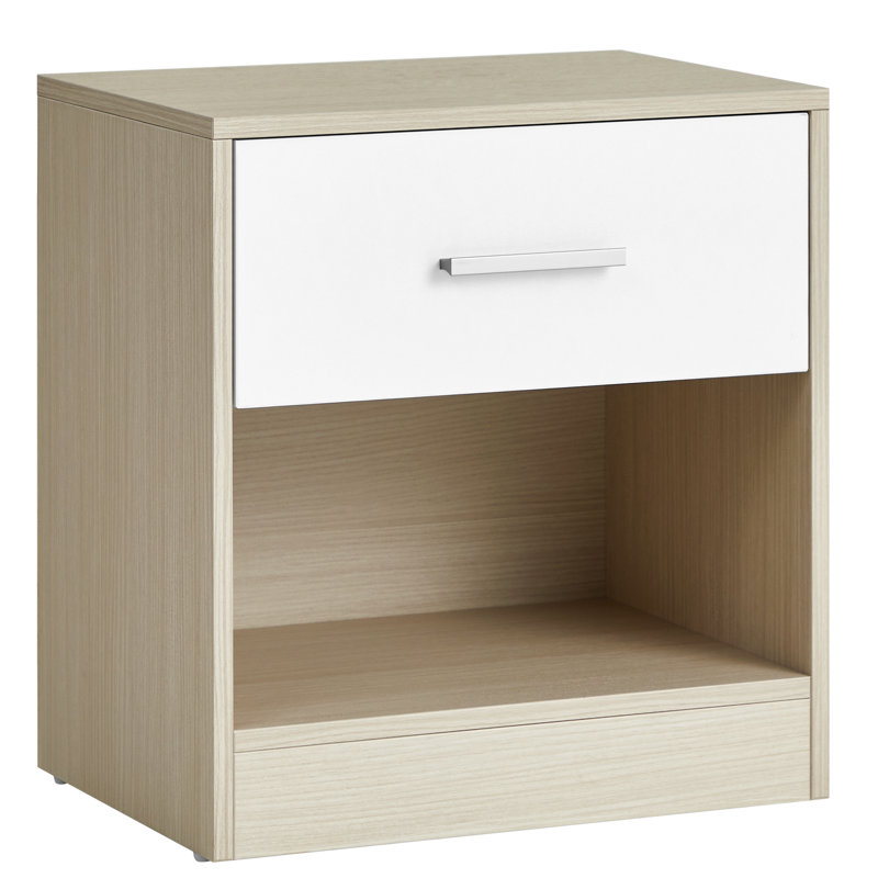 Maxxen 39cm W Manufactured Wood Bedside Table, Natural Beige/Classic White