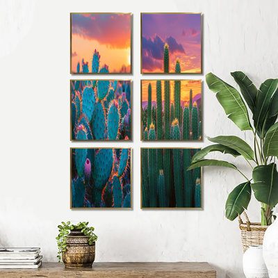 Cactus Garden At Sunset In Mexico - ensemble de 6 reproductions d'art sur toile florales