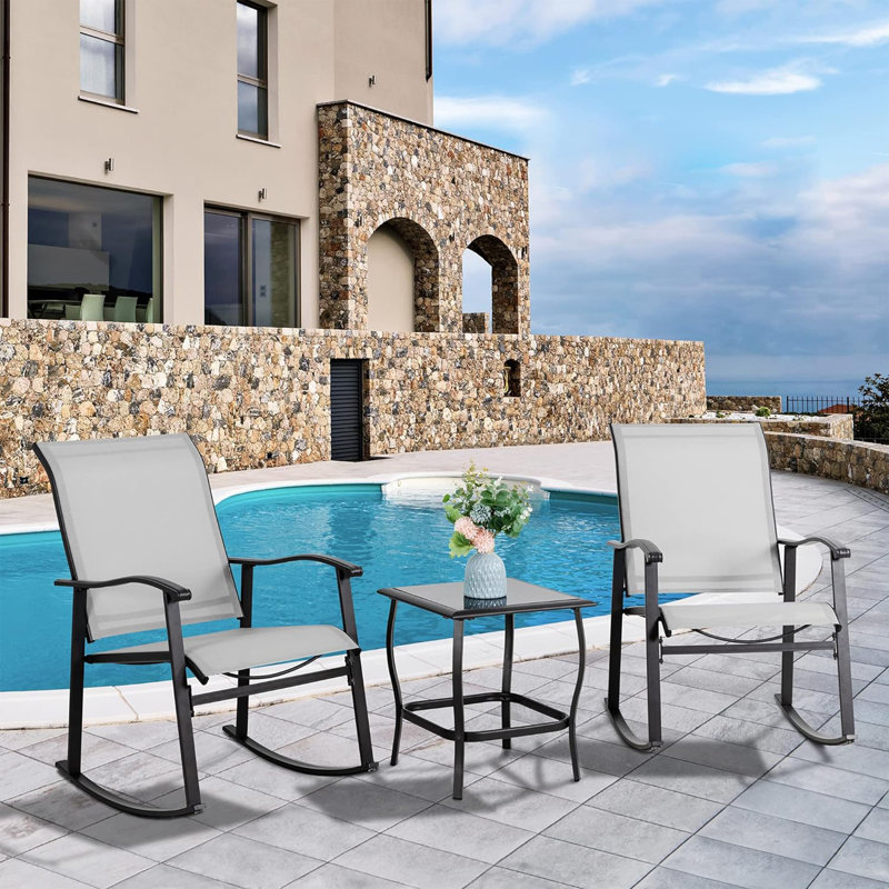 Armyn 2-Person Outdoor Patio Rocking Set, Light Gray