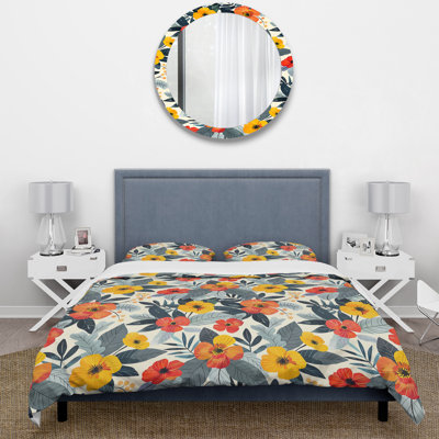 Ensemble de housse de couette jaune et rouge Midcentury Flower Gardens - Midcentury Flowers