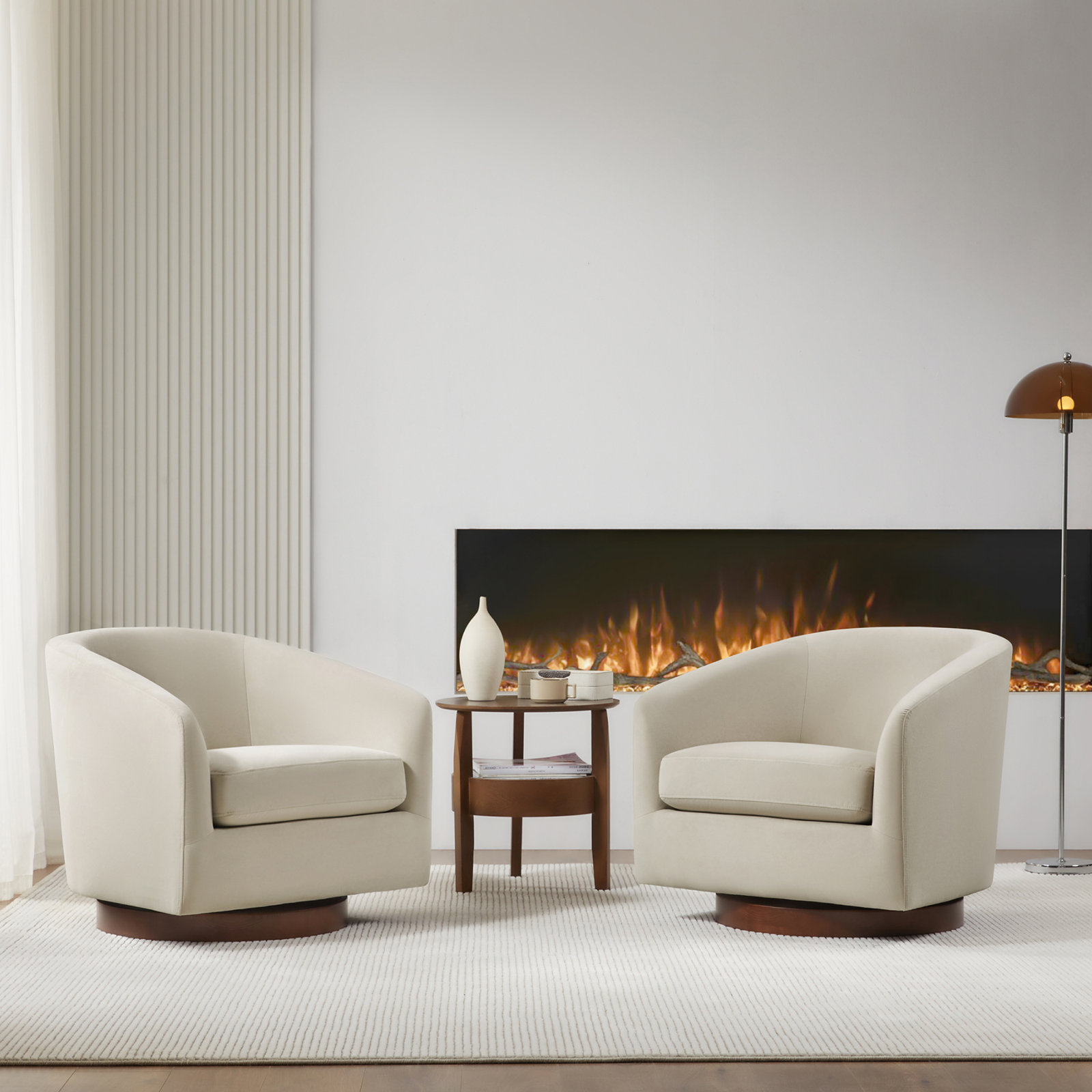 Bennett Swivel Barrel Chair, Bella White Velvet