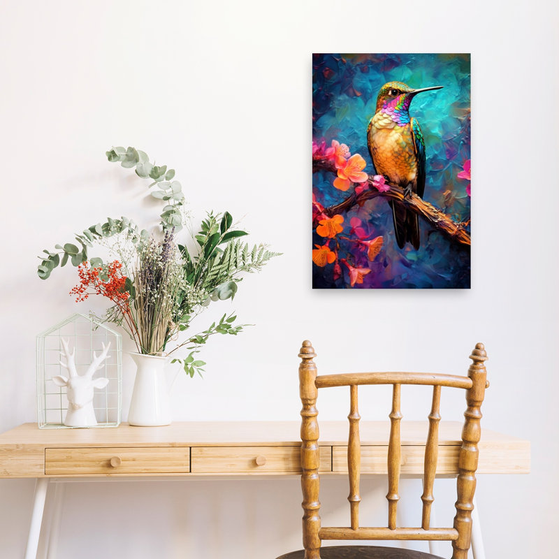 Colibri vibrant, impression d'art abstrait abstrait, H 24 po x l 16 po
