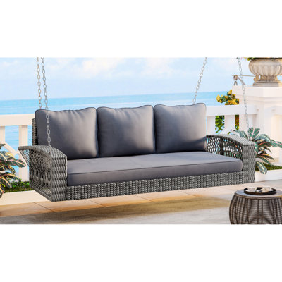 Balancelle de patio grise de 69 po avec coussins et 3 coussins - toutes saisons, à 3 places et confortable pour le jardin
