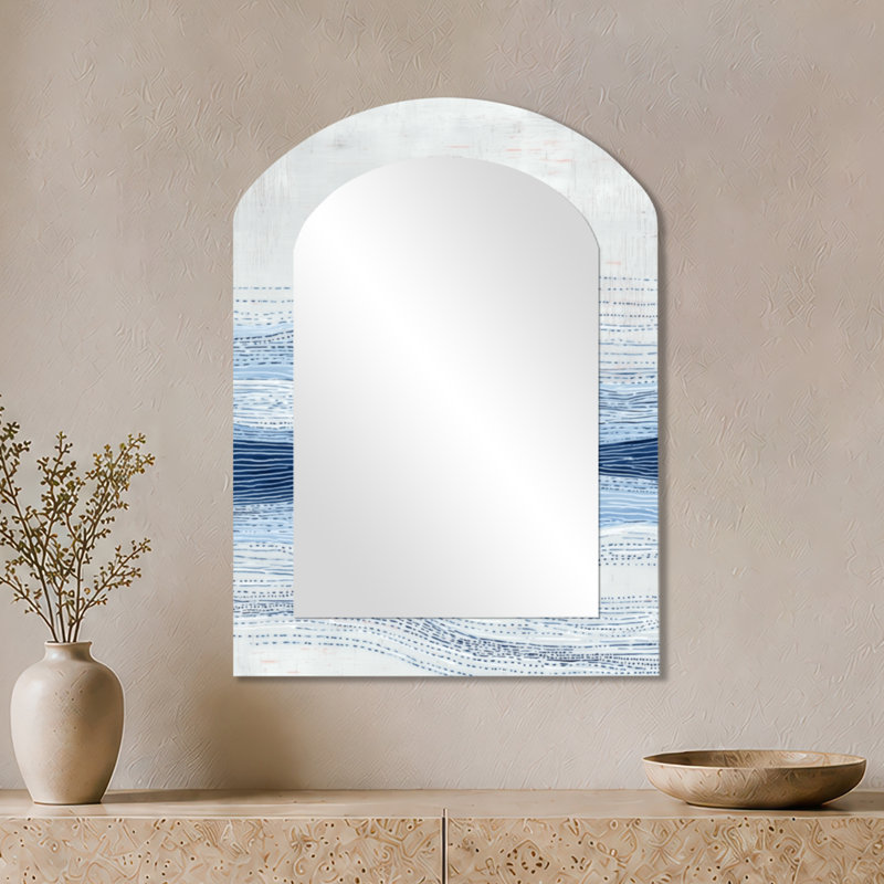 Miroir mural Minimalist - vagues côtières bleues et grises I, impression sur métal, 34" x 25"