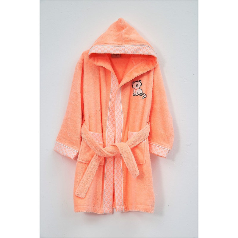 Broderick Terry Cloth Gender Neutral Mid-Calf Bathrobe with Pockets and Hood, M, Salmon