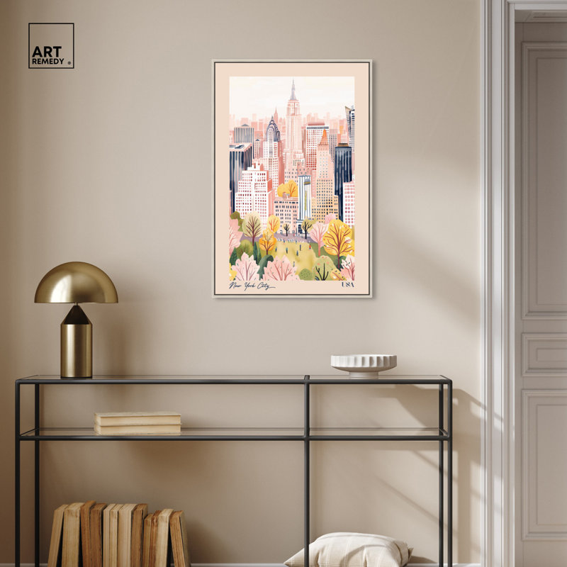 «Soft Spring New York Canvas», art de voyage par Art Remedy, Cadre argenté, H 46 po x l 31 po