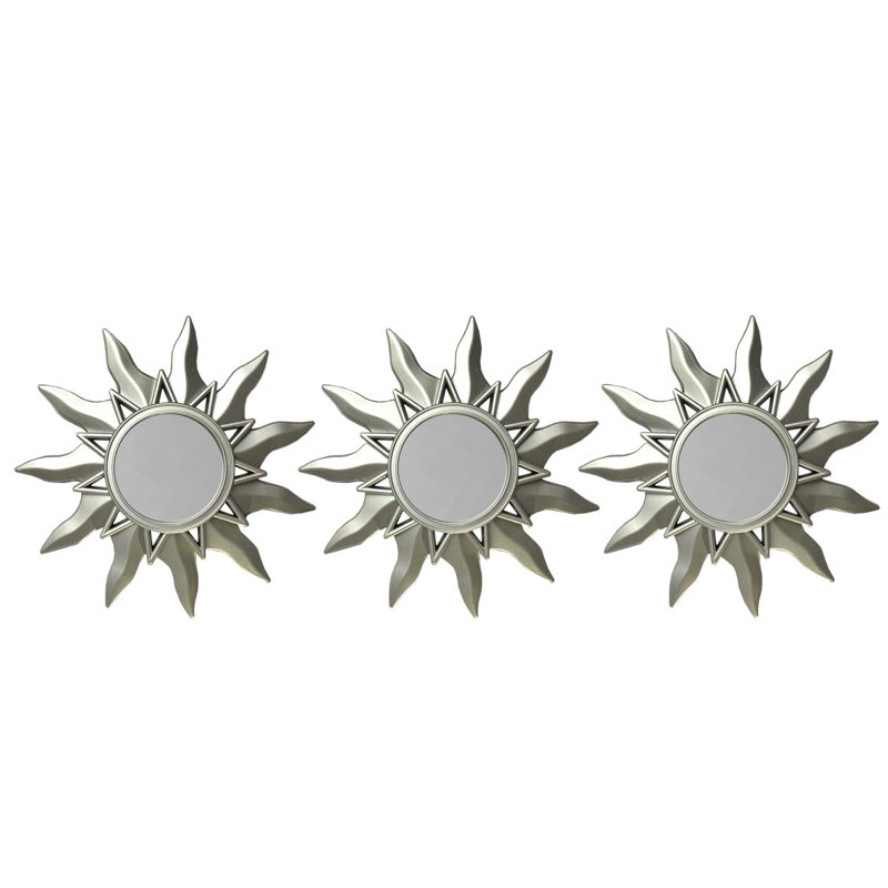 Mini-miroirs ronds mattes Mayan Sunburst 9,5 po, Argent