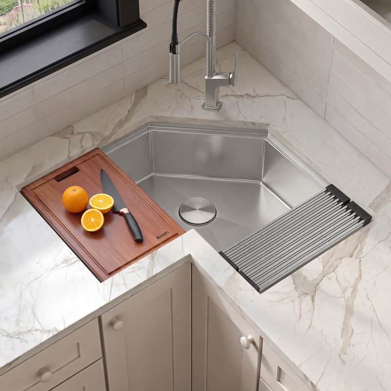 Ruvati Roma Pro Corner Workstation Stainless Steel Undermount Kitchen Sink